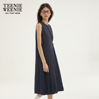 Teenie Weenie小熊女装春夏知识分子宽松无袖百褶连衣裙收腰气质裙