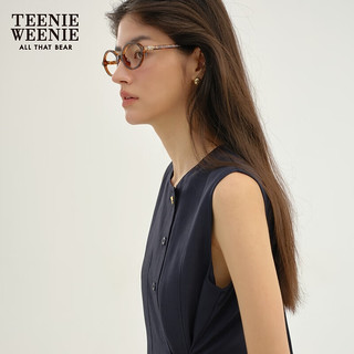 Teenie Weenie小熊女装春夏知识分子宽松无袖百褶连衣裙收腰气质裙