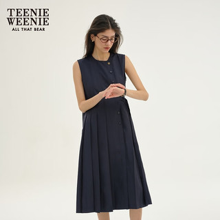 Teenie Weenie小熊女装春夏知识分子宽松无袖百褶连衣裙收腰气质裙