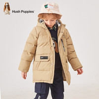暇步士(Hush Puppies)童装儿童男女童冬装保暖鸭绒三防面料中长款羽绒服 暖卡其 140cm