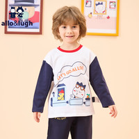 allo&lugh阿路和如男童长袖t恤春秋2024儿童印花撞色拼接上装男宝上衣 藏青色 130cm