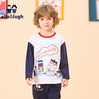 allo&lugh阿路和如男童长袖t恤春秋2024儿童印花撞色拼接上装男宝上衣 藏青色 120cm