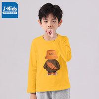 J.KIDS真维斯集团男童长袖t恤2024年秋季上衣儿童纯棉时尚打底衫白 天蓝-太空世界 140