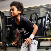安德玛(Under Armour)儿童夏季短袖T恤透气舒适经典大LOGO运动上衣1363282 黑色 160cm