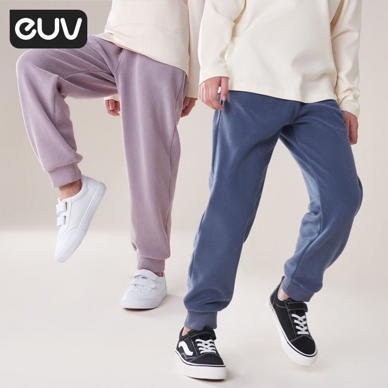 euv儿童加绒加厚裤子男女童春秋冬季摇粒绒运动裤中大童保暖卫裤