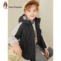 暇步士(Hush Puppies)童装儿童男女童冬装三防面料时尚拼色款厚风衣外套 钻石黑 105cm