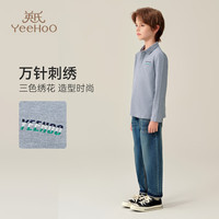 英氏（YEEHOO）男童长袖POLO衫儿童T恤春季休闲翻领帅气上衣中大童装洋气春装新 标识字母花灰 165 cm