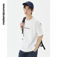 美特斯邦威字母假两件短袖t恤男装潮百搭夏季印花圆领男上衣 本白 XS 160 84A