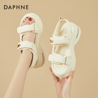 达芙妮（DAPHNE）凉鞋女厚底增高气垫休闲透气外穿沙滩鞋2024百搭软底魔术贴鞋 米色6CM 34 