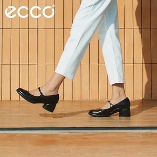 爱步（ECCO）粗跟单鞋女 25年春季一字带高跟玛丽珍鞋通勤 雕塑奢华222503 黑色22250301001 39 （尺码偏大）