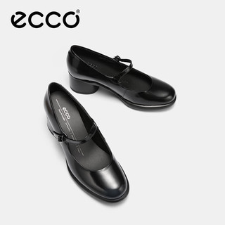 爱步（ECCO）粗跟单鞋女 25年春季一字带高跟玛丽珍鞋通勤 雕塑奢华222503 黑色22250301001 39 （尺码偏大）