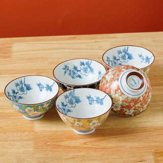 美浓烧陶瓷米饭碗家用简约釉下彩精致小碗日式餐具礼盒装 8.5英寸深盘5个_简装