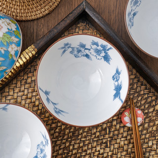 美浓烧陶瓷米饭碗家用简约釉下彩精致小碗日式餐具礼盒装 8.5英寸深盘5个_简装