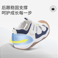 江博士夏季男女童透气休闲儿童凉鞋 1-3岁宝宝学步鞋 魔术贴包头儿童鞋 米/蓝 22 码脚长约13.0-13.6