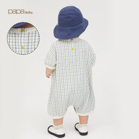 papa爬爬夏季婴儿衣服男女宝宝格纹连体衣婴儿短袖爬服外出超萌洋气 绿色 66cm