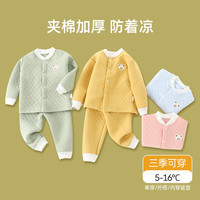 婧麒(JOYNCLEON)宝宝保暖内衣婴儿衣服新生儿夹棉秋衣秋裤外穿加厚秋冬季套装 灰蓝 90