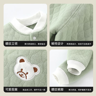 婧麒（JOYNCLEON）宝宝保暖内衣婴儿衣服新生儿夹棉秋衣秋裤外穿加厚秋冬季套装   灰蓝  90