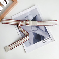 帝行 女士彩色条纹牛仔皮带 双环扣