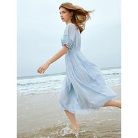 TOYOUTH初语醋酸泡泡袖连衣裙女2025年夏季清凉纤薄气质裙子