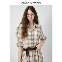 VEGA CHANG连衣裙女2025新款夏气质休闲格纹设计感小个子连衣短裙 格纹