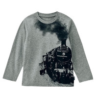 千趣会 SENSHUKAI童装男童女童T恤长袖春秋季打底衫卡通洋气潮酷棉质儿童上衣 麻灰色(火车) 120 cm