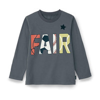 千趣会 SENSHUKAI童装男童女童T恤长袖春秋季打底衫卡通洋气潮酷棉质儿童上衣 炭黑色(标示) 100 cm