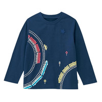 千趣会 SENSHUKAI童装男童女童T恤长袖春秋季打底衫卡通洋气潮酷棉质儿童上衣 藏青色 80 cm