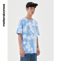 美特斯邦威短袖T恤男夏季纯棉扎染圆领宽松撞色男士上衣 蓝色 S 165 88A 165/S