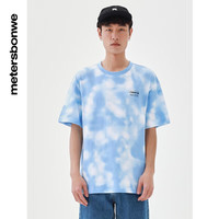 美特斯邦威短袖T恤男夏季纯棉扎染圆领宽松撞色男士上衣 粉色 M 170 92A