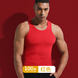 雅鹿100%纯棉男士背心夏运动无袖窄肩内穿打底店 红色 XL