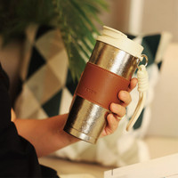 SENSO几简系列 便携保温钛杯咖啡杯 便携提环 双饮口设计 500ml 原色