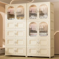 懒人空间免安装儿童衣柜宝宝衣橱婴儿小衣柜无味无醛卧室衣物收纳柜储物柜 80CM透明款 衣柜+层柜*3 环保无味/玫瑰金把手