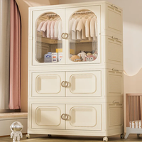懒人空间免安装儿童衣柜宝宝衣橱婴儿小衣柜无味无醛卧室衣物收纳柜储物柜 80CM透明款 衣柜+层柜*1 环保无味/玫瑰金把手