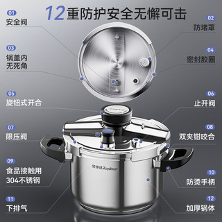 Royalstar荣事达高压锅防爆304不锈钢家用炖肉燃气电磁炉通用压力锅【单手开盖】 12重防爆【升级100kPa】 26cm 8L