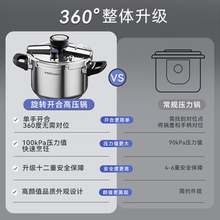 Royalstar荣事达高压锅防爆304不锈钢家用炖肉燃气电磁炉通用压力锅【单手开盖】 12重防爆【升级100kPa】 26cm 8L