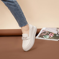 沙驰 SATCHI女鞋可踩两穿超轻增高厚底休闲鞋春秋季舒软一脚蹬小白鞋 白/银色(14A16083150) 40