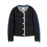 SJYP 秋冬新款女士圆领单排扣短款牛仔外套301574