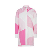 MSGM 女士休闲长袖单排扣不规则格子拼接撞色设计连衣裙