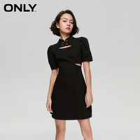ONLY 奥莱夏季短裙收腰黑色镂空设计泡泡袖连衣裙女