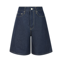 STUDIO NICHOLSON 夏深蓝色棉质休闲水洗牛仔五分裤女银泰百货