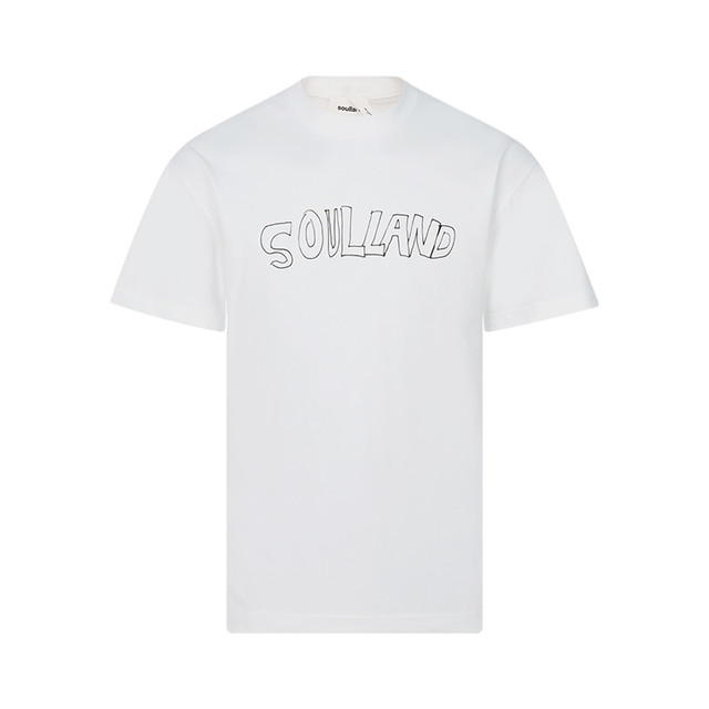 soulland 新款春季男士黑色纯棉印花休闲短袖T恤银泰百货