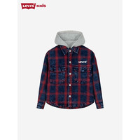 LEVI'S 李维斯童装男童衬衫长袖连帽格子上衣儿童春秋外套 圣得西蓝 【红黑格子】 110 /56 【身高104-110cm】