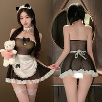 霏慕乖巧女仆cos透视抹胸连衣裙套装制服性感纯欲 连衣裙+围裙+T裤 乖巧女仆黑+白【连衣裙+围裙+T裤】 均码(建议80-130斤)