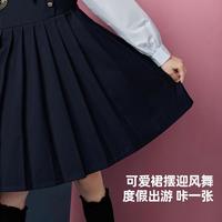 女童裙子春装儿童中大童假两件学院风制服裙拼接裙子