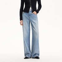 Vero Moda牛仔裤女2025夏淡人高腰直筒小个子显瘦浅色阔腿裤 L