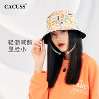 CACUSS渔夫帽女春夏防晒双面戴印花遮阳帽子百搭显脸小太阳帽