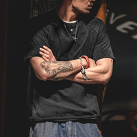 马登 MADEN工装 美式做旧亨利衫纯棉透气休闲短袖阿美咔叽硬汉t恤男潮夏季 绿色 2XL