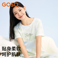 香蜜闺秀(GOSO)女士家居服7A抑菌牛奶丝宽松短袖7分裤可外穿睡衣两件套 果绿 XL
