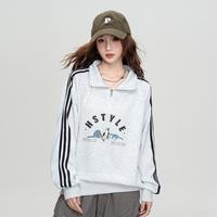 半拉链设计高领无帽卫衣潮酷时尚宽松舒适美式特色显瘦女式卫衣