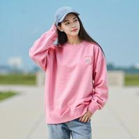森马 Semir春秋圆领卫衣女中长款宽松刺绣少女感套头衫仿扎染针织上衣女
